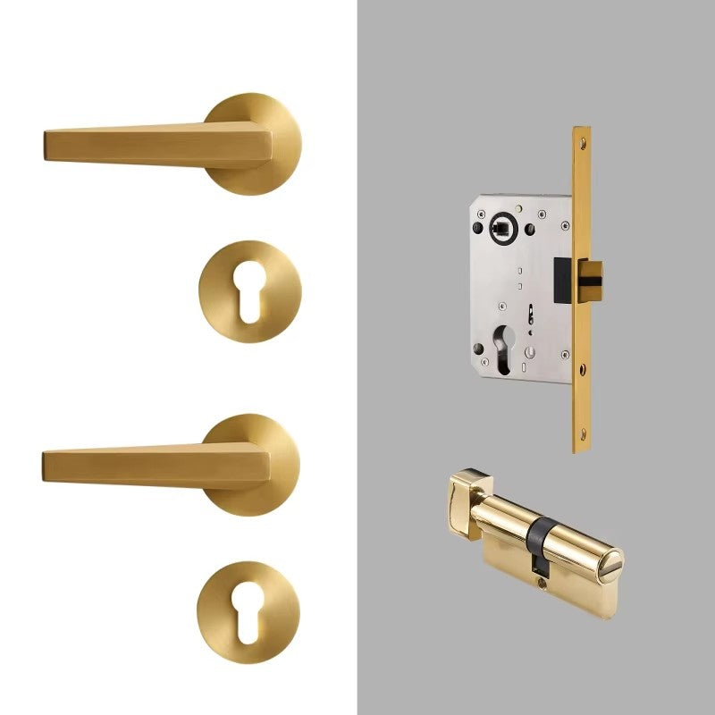 Dooroom Brass Door Lock Set Modern Brass Interiror Bedroom Bathroom Double Wood Door Lever Set Dummy Privacy Passage Magnetic DOOROOM