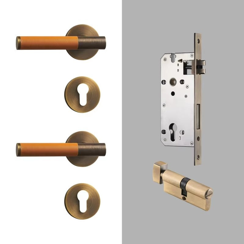 Dooroom Brass Leather Door Lock Set Modern Italian Style Interior Bedroom Bathroom Double Wood Door Lever Set Dummy Handle DOOROOM