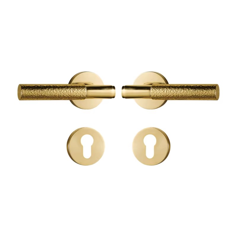 Dooroom Brass Door Lock Set Hammered Gold Yellow Bronze Interior Bedroom Bathroom Double Wood Door Lever Dummy Passage Privacy DOOROOM