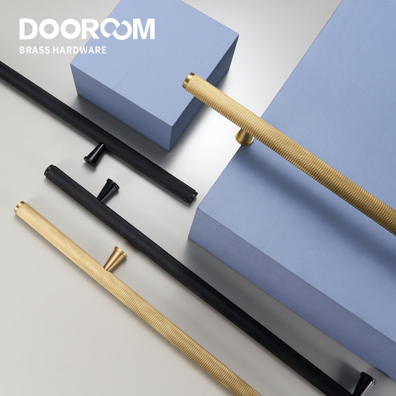Dooroom Brass Long Furniture Handles Knurled Wardrobe Dresser Cupboard Cabinet Drawer Refrigerator Door Pulls Knobs DOOROOM