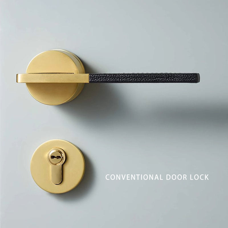 Dooroom Brass Leather Door Lock Set Black Brushed Nickel Bedroom Bathroom Double Wood Door Lever Set Dummy Privacy Passage DOOROOM