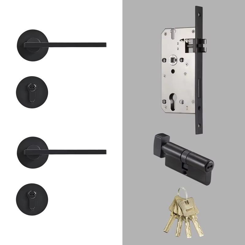 Dooroom Brass Door Lock Set Modern Simple European Interior Bedroom Bathroom Double Wood Door Lever Set Dummy Handle Knob DOOROOM