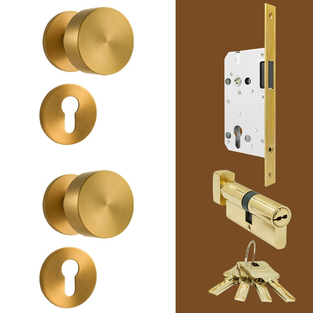 Dooroom Brass Door Lock Set Modern Brass Black Nickel Interior Bedroom Bathroom Double Wood Door Lever Set Dummy Handle Passage DOOROOM