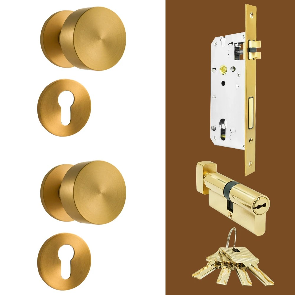Dooroom Brass Door Lock Set Modern Brass Black Nickel Interior Bedroom Bathroom Double Wood Door Lever Set Dummy Handle Passage DOOROOM