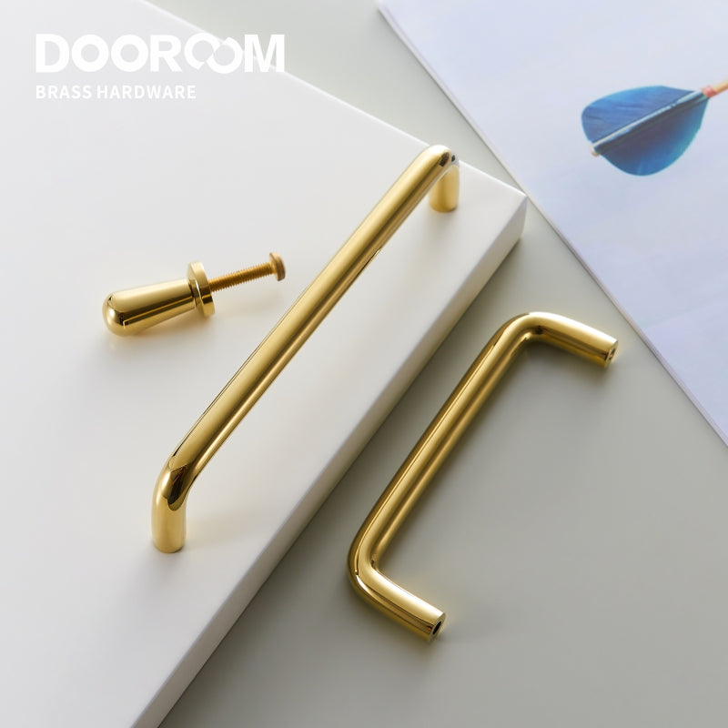 Dooroom Fashion Brass Shiny Gold Handles Simple Nordic Ins Cupboard Wardrobe Dresser Cabinet Door Drawer Furniture Pulls Knobs DOOROOM