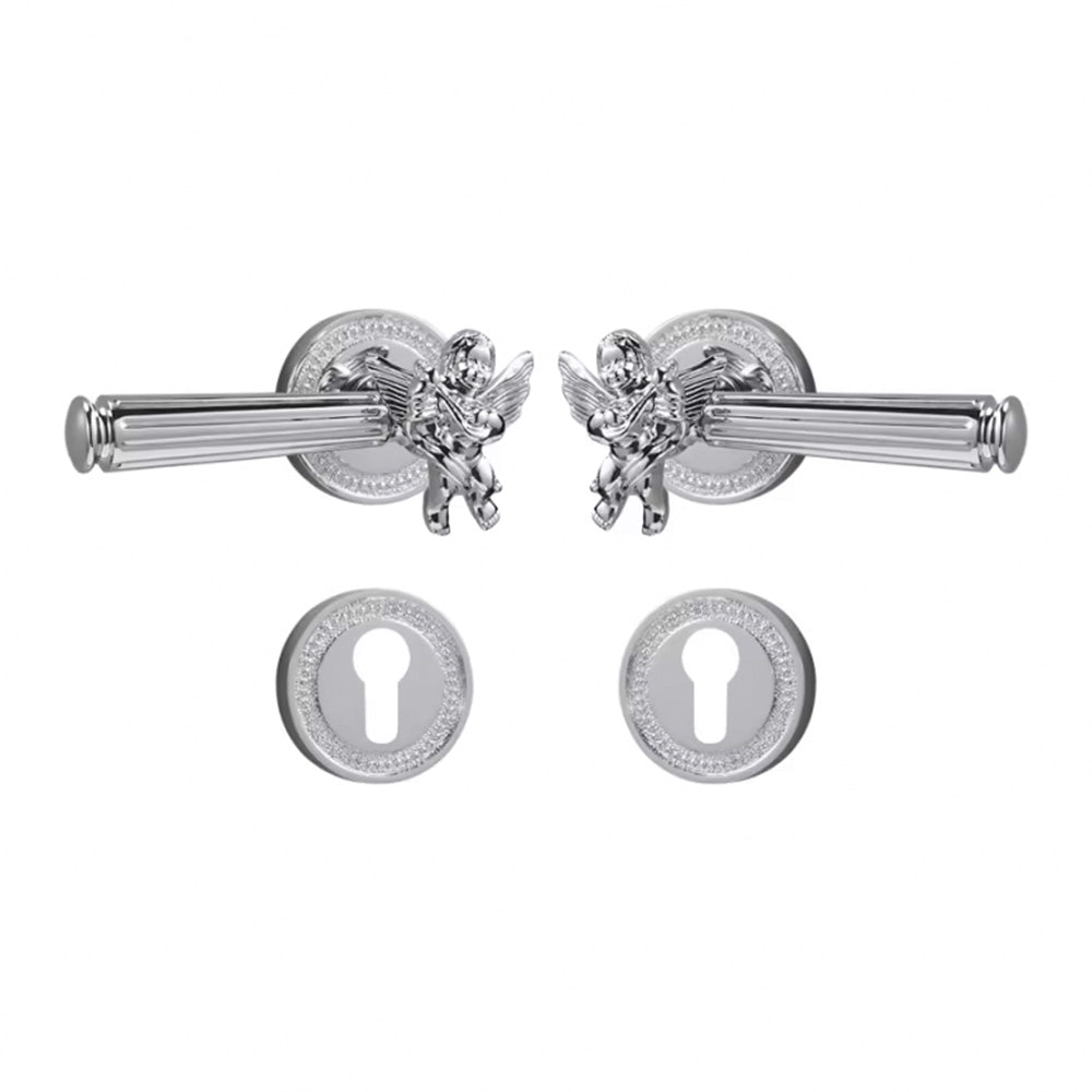 Dooroom Brass Door Lever Set Shiny Gold Bright Chrome Angel Interior Bedroom Bathroom Double Wood Door Lever Dummy Passage DOOROOM