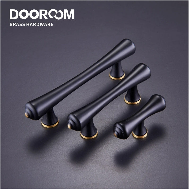 Dooroom Brass Furniture Handles Pastoral Cupboard Wardrobe Dresser Cabinet Drawer Shoe Box Mediterranean Black Pulls Knobs DOOROOM