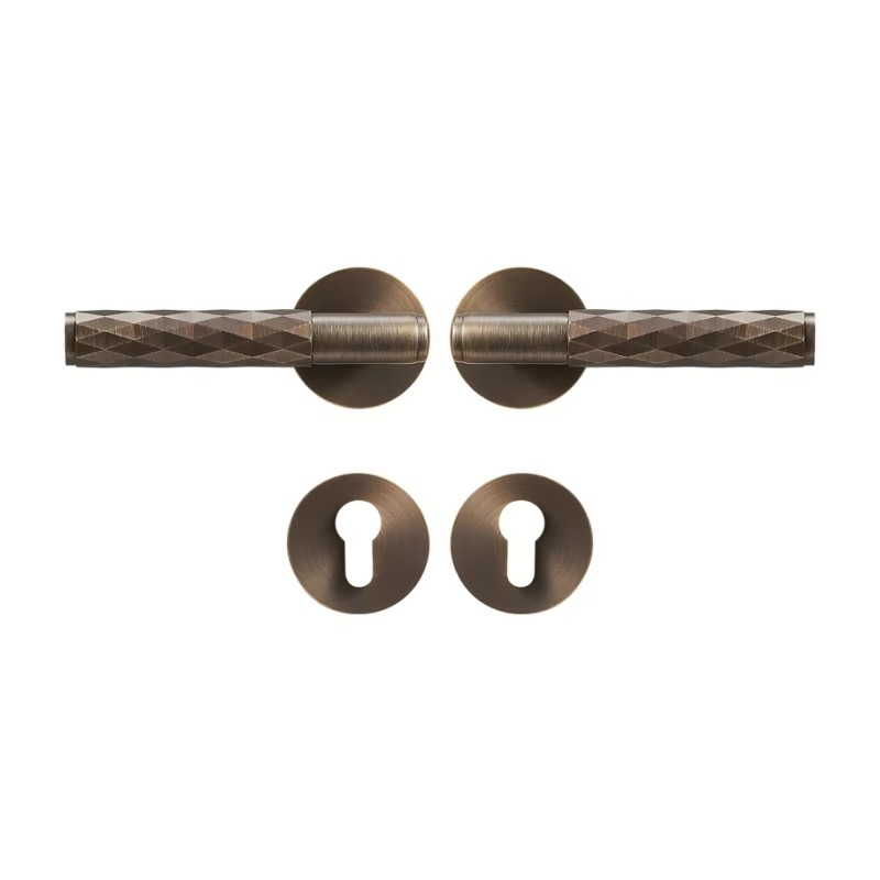 Dooroom Brass Hammered Door Lock Set Interior Bedroom Bathroom Double Wood Door Lever Set Dummy Privacy Passage Key Escutcheon DOOROOM