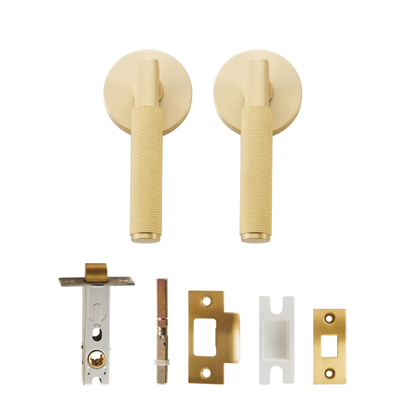 Dooroom US Standard For 2-1/8" Hole Brass Knurled Lever Privacy Door Lock Passage Set  Round Rose 65mm Dummy Closet Handle DOOROOM