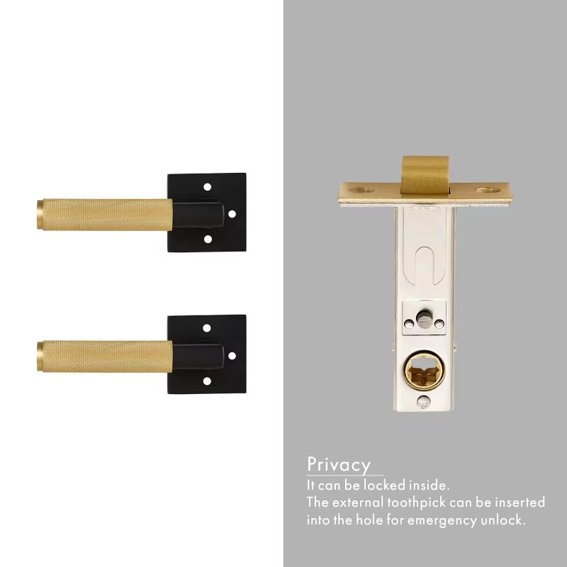 Dooroom Knurled Brass Door Lock Set Modern Interior Bedroom Bathroom Double Wood Door Lever Set Dummy Privacy Passage Lock DOOROOM