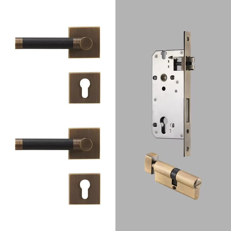Dooroom Brass Door Lock Set Modern Replaceable Leather Interior Bedroom Bathroom Double Dummy Privacy Passage Door Lever Set DOOROOM