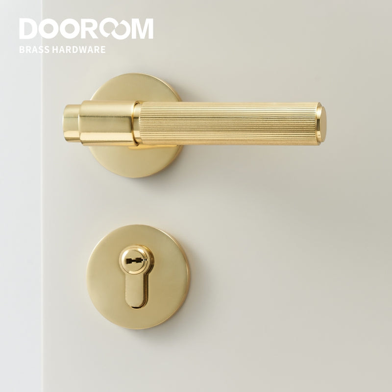 Dooroom Brass Door Lock Set Modern Stripe Shiny Gold Interior Bedroom Bathroom Double Wood Door Lever Dummy Privacy Passage DOOROOM