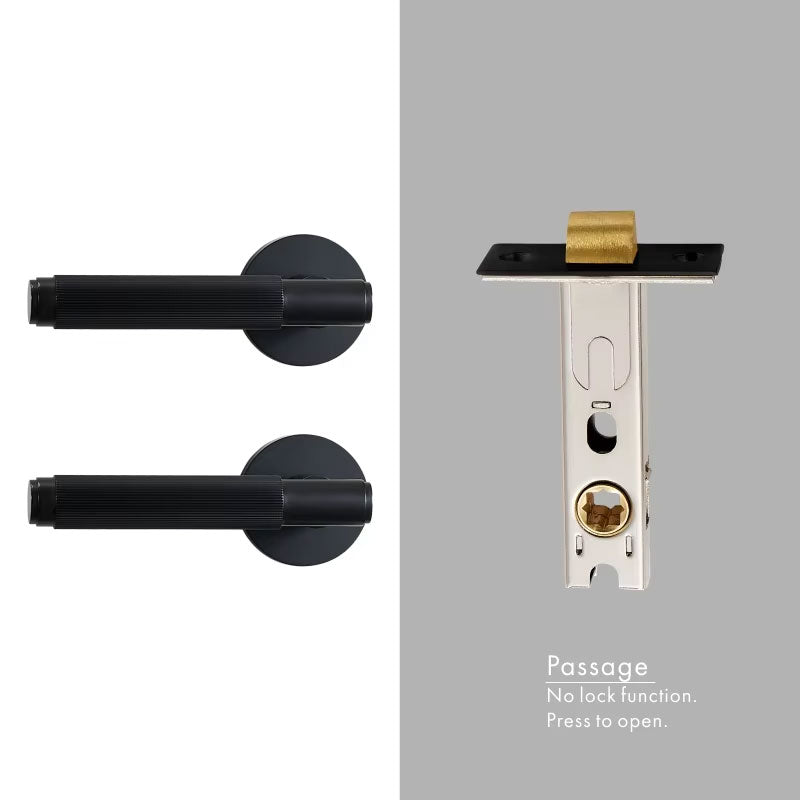 Dooroom Brass Mute Door Lock Set Modern Stripe Black Interior Bedroom Bathroom Wood Lever Dummy Handle DOOROOM