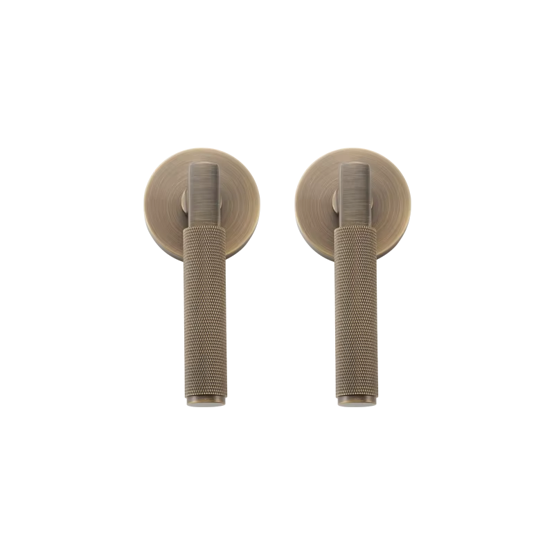Dooroom US Standard For 2-1/8" Hole Brass Knurled Lever Privacy Door Lock Passage Set  Round Rose 65mm Dummy Closet Handle DOOROOM