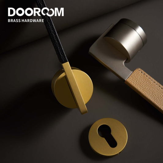 Dooroom Brass Leather Door Lock Set Black Brushed Nickel Bedroom Bathroom Double Wood Door Lever Set Dummy Privacy Passage DOOROOM