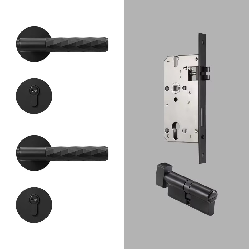 Dooroom Brass Hammered Door Lock Set Interior Bedroom Bathroom Double Wood Door Lever Set Dummy Privacy Passage Key Escutcheon DOOROOM