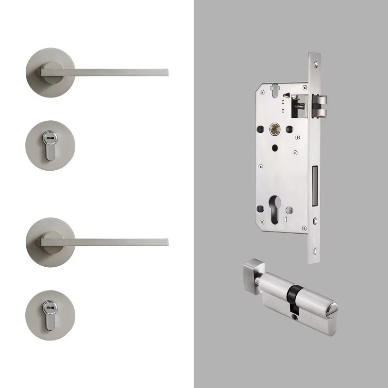 Dooroom Brass Door Lock Set Modern Simple European Interior Bedroom Bathroom Double Wood Door Lever Set Dummy Handle Knob DOOROOM