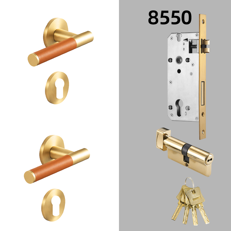 Dooroom Brass Leather Door Lock Set Modern Italian Interior Modern Bedroom Bathroom Double Wood Door Lever Set Dummy Handle DOOROOM