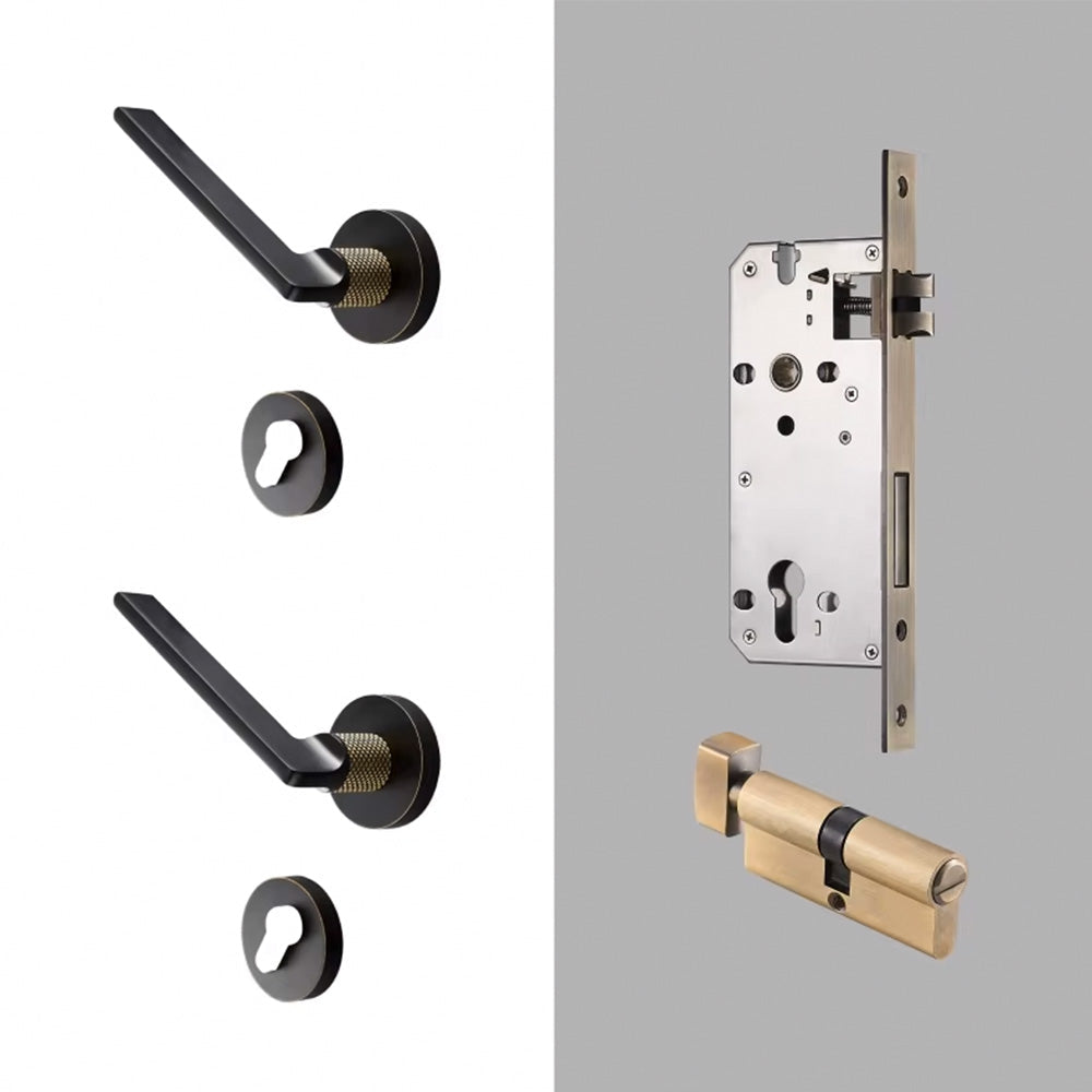 Dooroom Brass Door Lever Mute Black Gold Interior Bedroom Bathroom Wood Door Lock Set Dummy Handle Knob DOOROOM