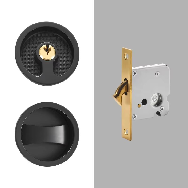 Dooroom Brass Sliding Door Handle Door Lock Set Kitchen Bathroom Wood Door Modern Inlaid Super Thin Shiny PVD Gold Matt Black DOOROOM