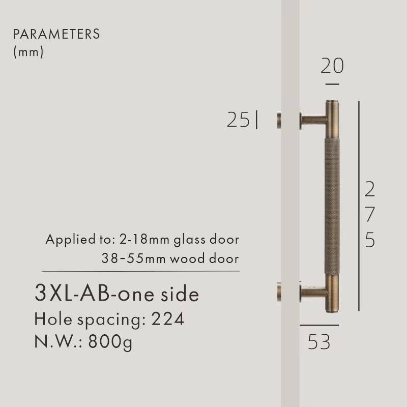 Dooroom Antique Brass Door Double Single Sided Knurled Pull Bar Wood Gate Glass Door Shower Room Handle Brass DOOROOM