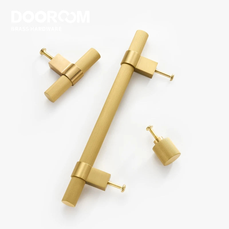 Dooroom Brass Furniture Handles Modern Striped Cupboard Wardrobe Dresser Shoe Box Drawer Cabinet Knobs T-Bar DOOROOM