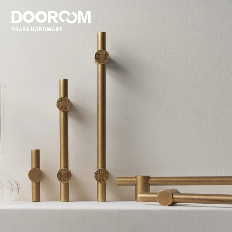 Dooroom Brass Furniture Handles Modern Yellow Bronze Cupboard Wardrobe Dresser Shoe Box Drawer Cabinet Knobs T-Bar DOOROOM