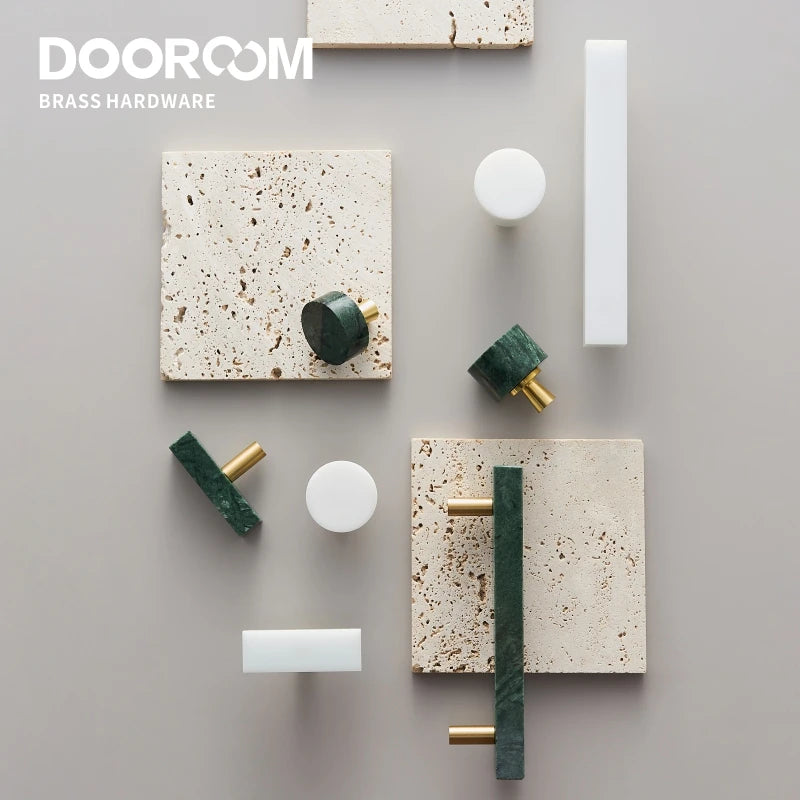 Dooroom Brass Marble Crystal Stone Furniture Handles White Green Long Round Pulls Cupboard Wardrobe Dresser Drawer Cabinet Knobs DOOROOM