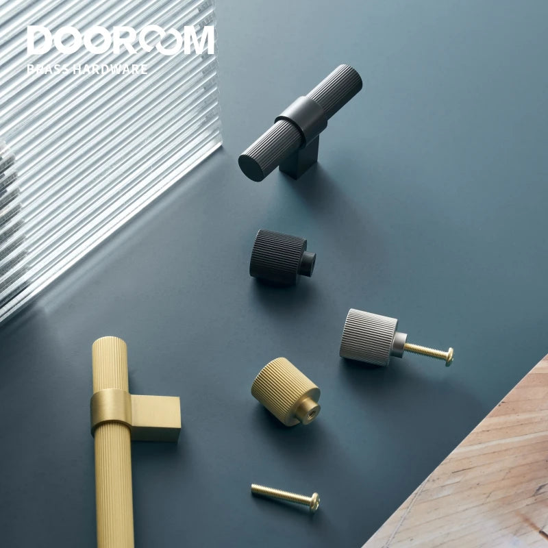 Dooroom Brass Furniture Handles Modern Striped Cupboard Wardrobe Dresser Shoe Box Drawer Cabinet Knobs T-Bar DOOROOM