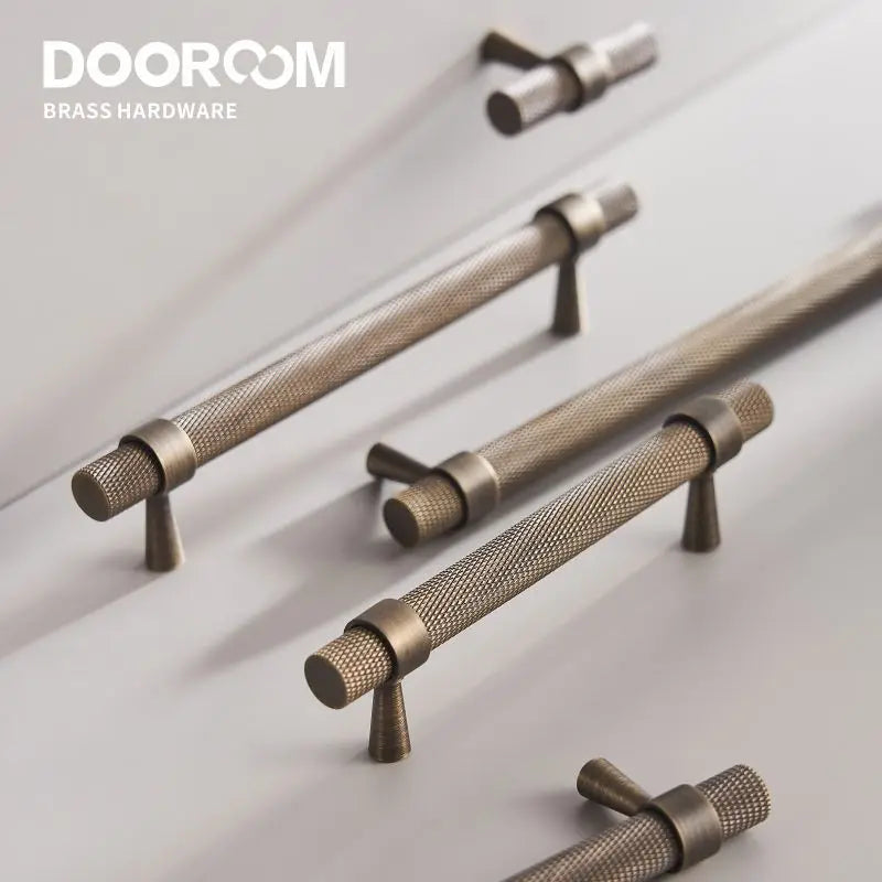 Dooroom Brass Knurled Furniture Handles Antique Brass Cupboard Wardrobe Dresser Shoe Box Drawer Cabinet T-bar Pulls DOOROOM
