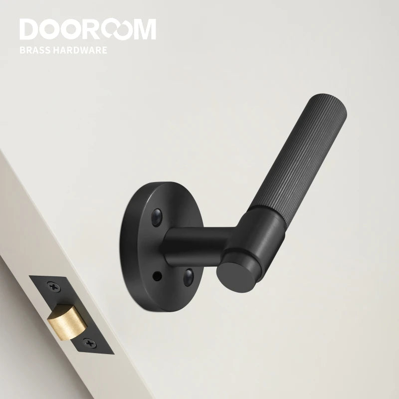 Dooroom US Standard for 2-1/8" Brass Privacy Passage Stripe Door Lock Set Gold Black Antique Bronze Optional Round Panel DOOROOM