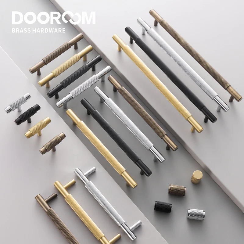Dooroom Brass Swirl Stripe Furniture Handles T bar Long Pulls Cupboard Wardrobe Dresser Shoe Box Drawer Wine Bar Cabinet Knobs DOOROOM
