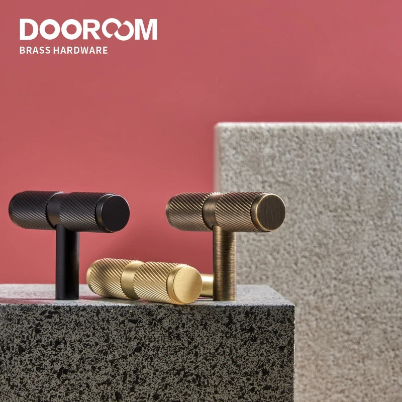 Dooroom Brass Swirl Stripe Furniture Handles T bar Long Pulls Cupboard Wardrobe Dresser Shoe Box Drawer Wine Bar Cabinet Knobs DOOROOM