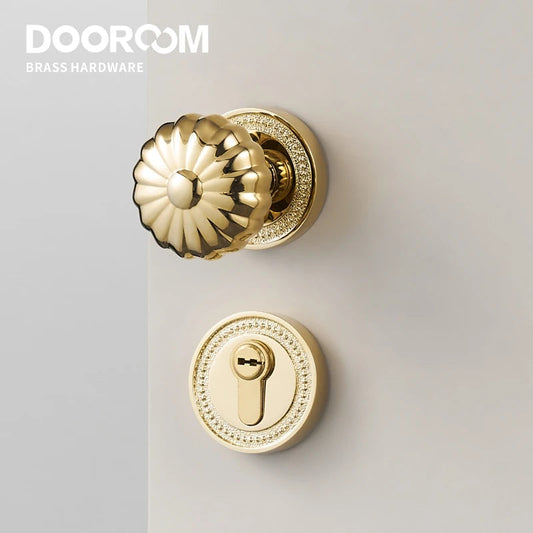 Dooroom Brass Door Lock Set  Magnetic Optional PVD Shiny Gold Interior Bedroom Bathroom Double Wood Door Lever Dummy DOOROOM