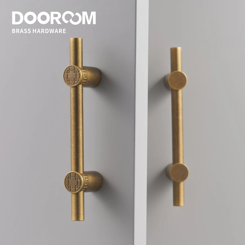 Dooroom Brass Furniture Handles Modern Yellow Bronze Cupboard Wardrobe Dresser Shoe Box Drawer Cabinet Knobs T-Bar DOOROOM