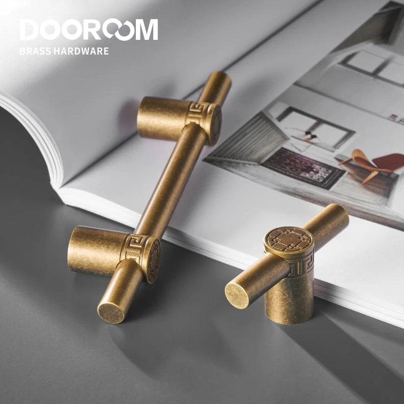 Dooroom Brass Furniture Handles Modern Yellow Bronze Cupboard Wardrobe Dresser Shoe Box Drawer Cabinet Knobs T-Bar DOOROOM