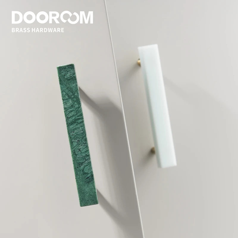Dooroom Brass Marble Crystal Stone Furniture Handles White Green Long Round Pulls Cupboard Wardrobe Dresser Drawer Cabinet Knobs DOOROOM