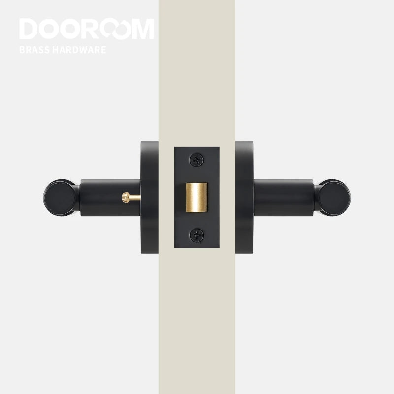 Dooroom US Standard for 2-1/8" Hole Brass Privacy Passage Lock Set Stripe Lever Round Panel  Interior Door Closet Dummy Handle DOOROOM