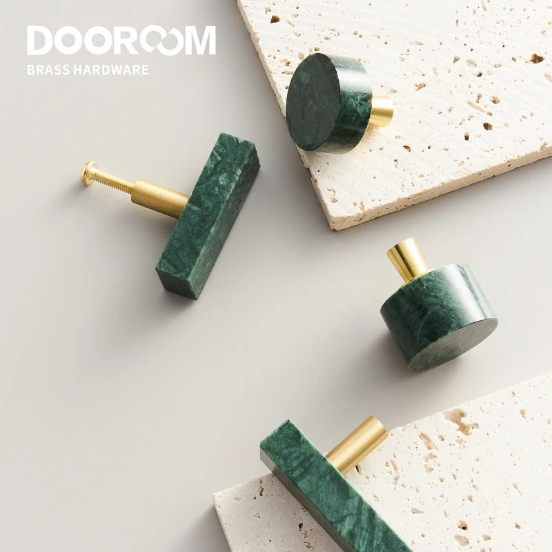 Dooroom Brass Marble Crystal Stone Furniture Handles White Green Long Round Pulls Cupboard Wardrobe Dresser Drawer Cabinet Knobs DOOROOM