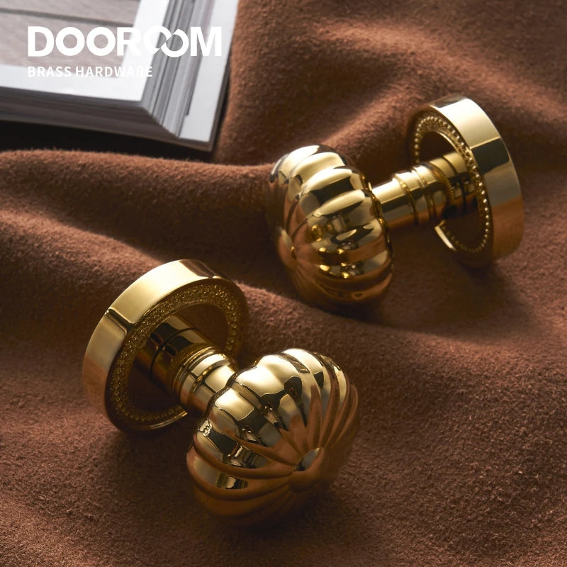 Dooroom Brass Door Lock Set  Magnetic Optional PVD Shiny Gold Interior Bedroom Bathroom Double Wood Door Lever Dummy DOOROOM
