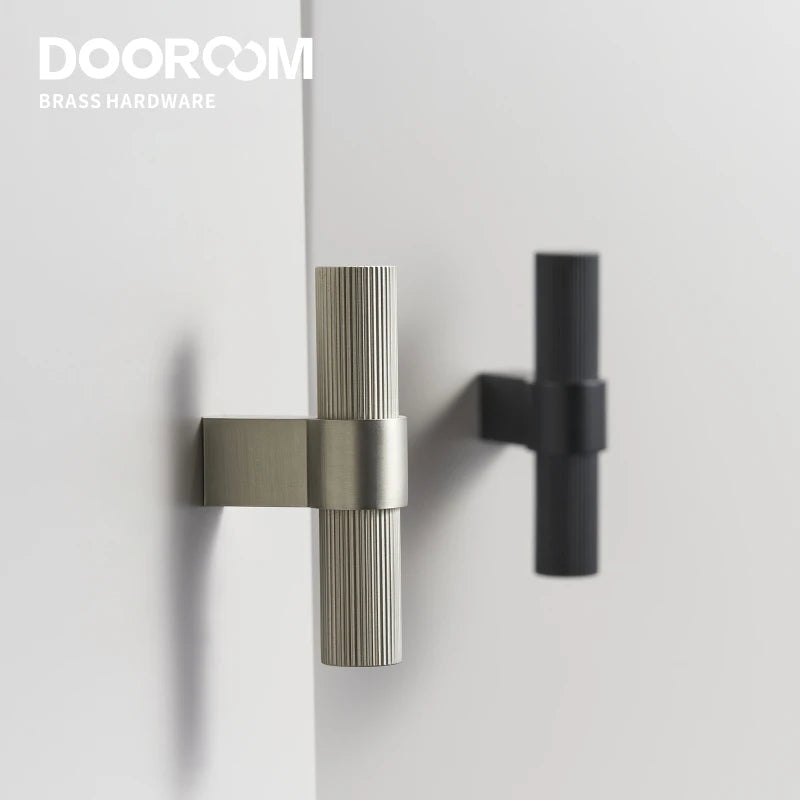 Dooroom Brass Furniture Handles Modern Striped Cupboard Wardrobe Dresser Shoe Box Drawer Cabinet Knobs T-Bar DOOROOM