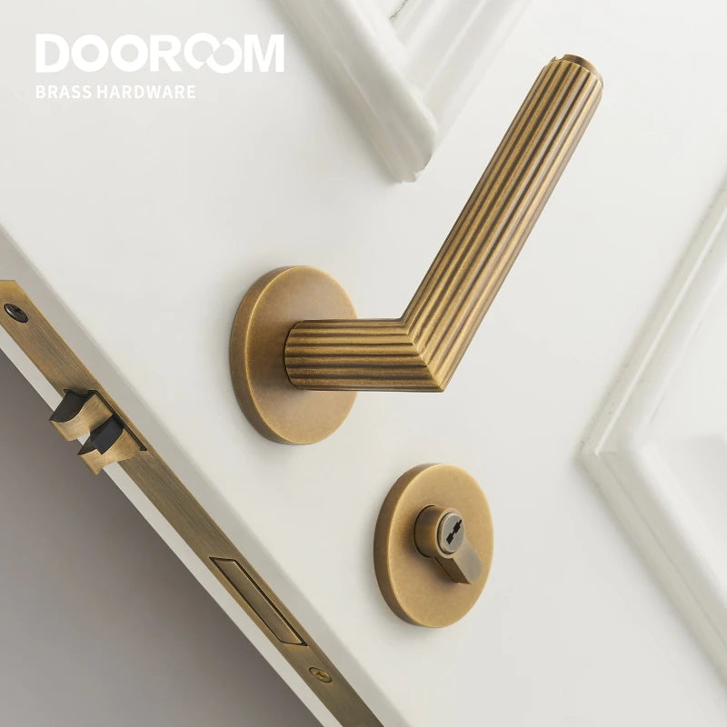 Dooroom Brass Door Lock Set Modern Stripe Matt Silver Interior Bedroom Bathroom Double Wood Door Lever Dummy Privacy Passage DOOROOM