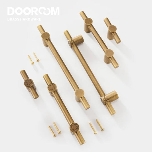 Dooroom Brass Furniture Handles Modern Yellow Bronze Cupboard Wardrobe Dresser Shoe Box Drawer Cabinet Knobs T-Bar DOOROOM