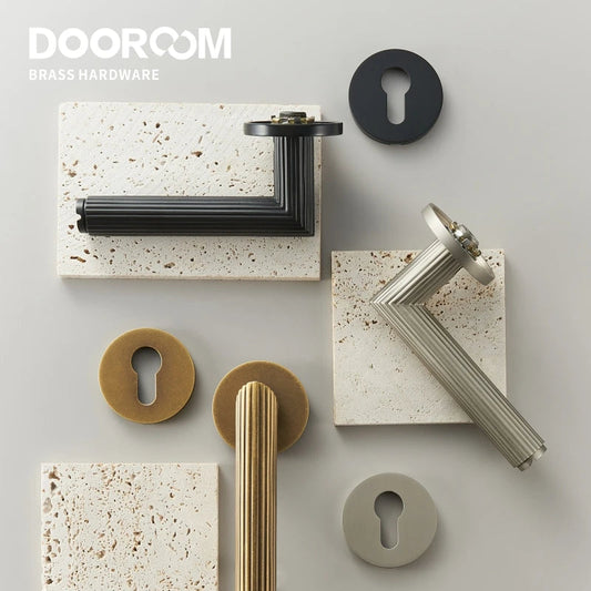 Dooroom Brass Door Lock Set Modern Stripe Matt Silver Interior Bedroom Bathroom Double Wood Door Lever Dummy Privacy Passage DOOROOM