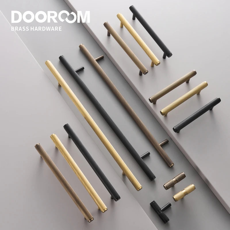 Dooroom Brass Swirl Stripe Furniture Handles T bar Long Pulls Cupboard Wardrobe Dresser Shoe Box Drawer Wine Bar Cabinet Knobs DOOROOM