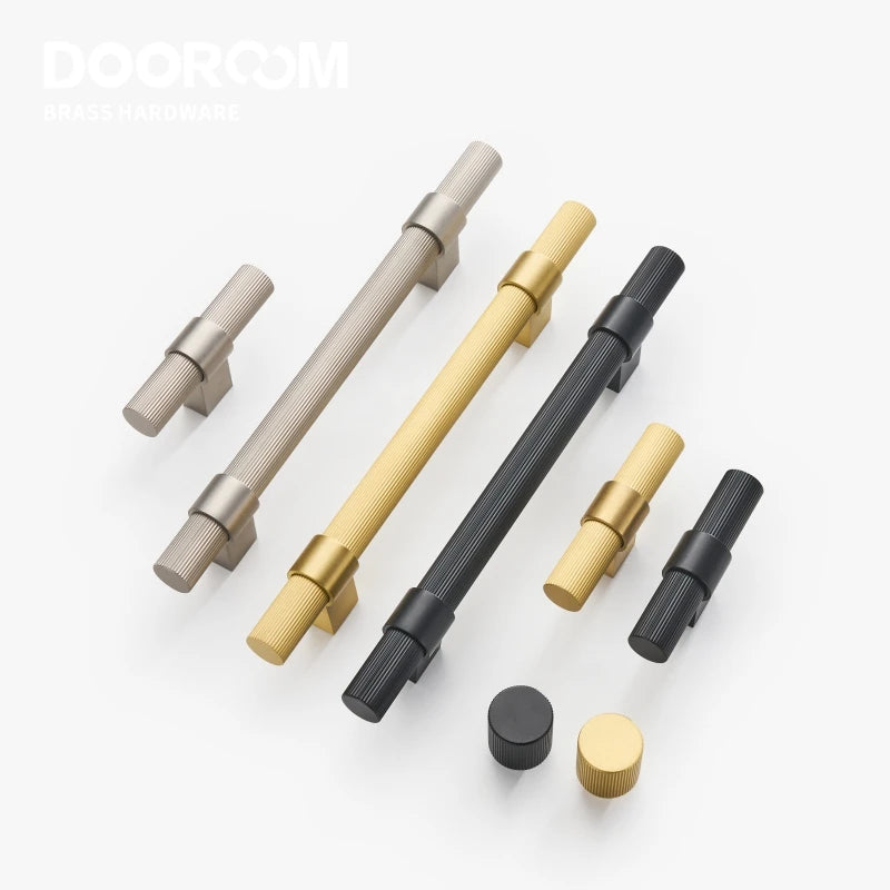 Dooroom Brass Furniture Handles Modern Striped Cupboard Wardrobe Dresser Shoe Box Drawer Cabinet Knobs T-Bar DOOROOM
