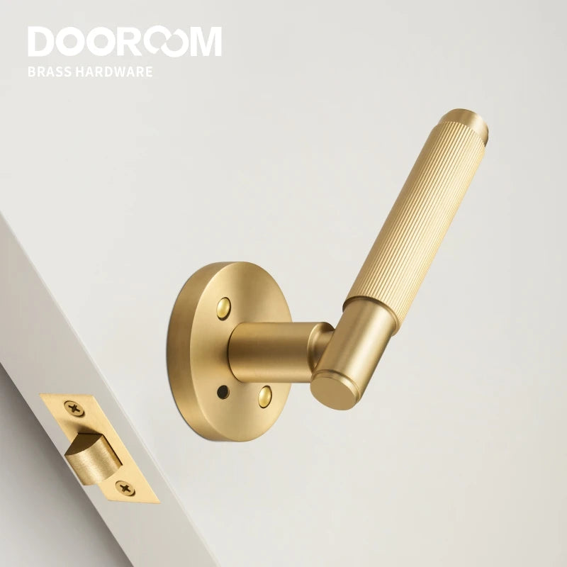 Dooroom US Standard for 2-1/8" Hole Brass Privacy Passage Lock Set Stripe Lever Round Panel  Interior Door Closet Dummy Handle DOOROOM
