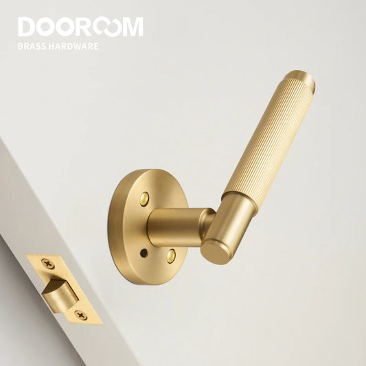 Dooroom US Standard for 2-1/8" Hole Brass Privacy Passage Lock Set Stripe Lever Round Panel  Interior Door Closet Dummy Handle DOOROOM