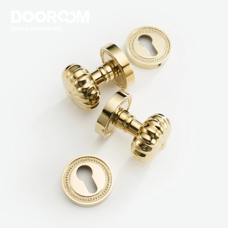 Dooroom Brass Door Lock Set  Magnetic Optional PVD Shiny Gold Interior Bedroom Bathroom Double Wood Door Lever Dummy DOOROOM