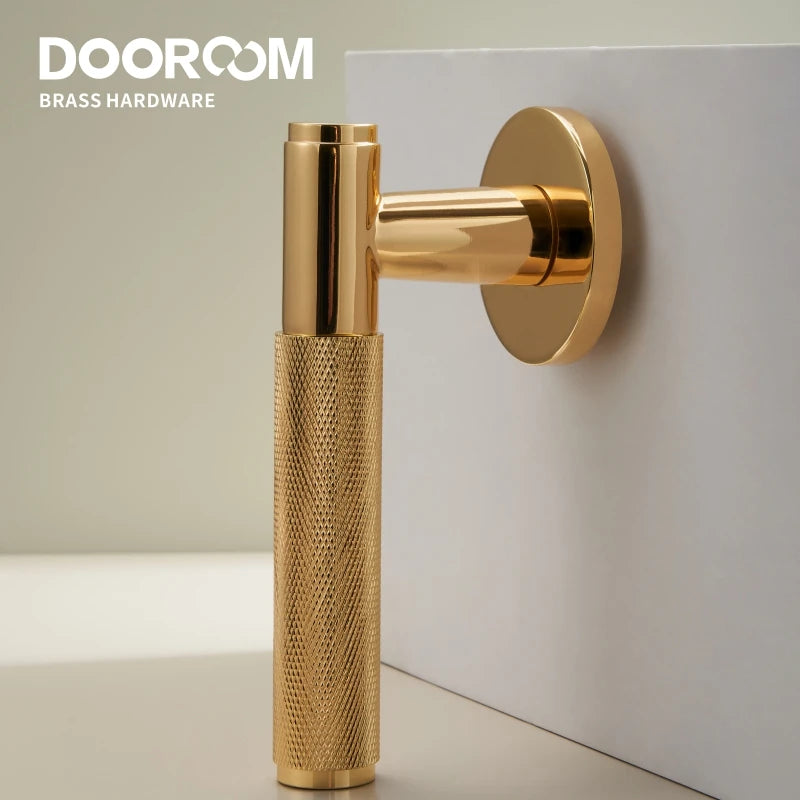 Dooroom Brass Door Lever Set Knurled Privacy Passage Dummy Thumbturn Lock Handle Set Knurled Hardware DOOROOM